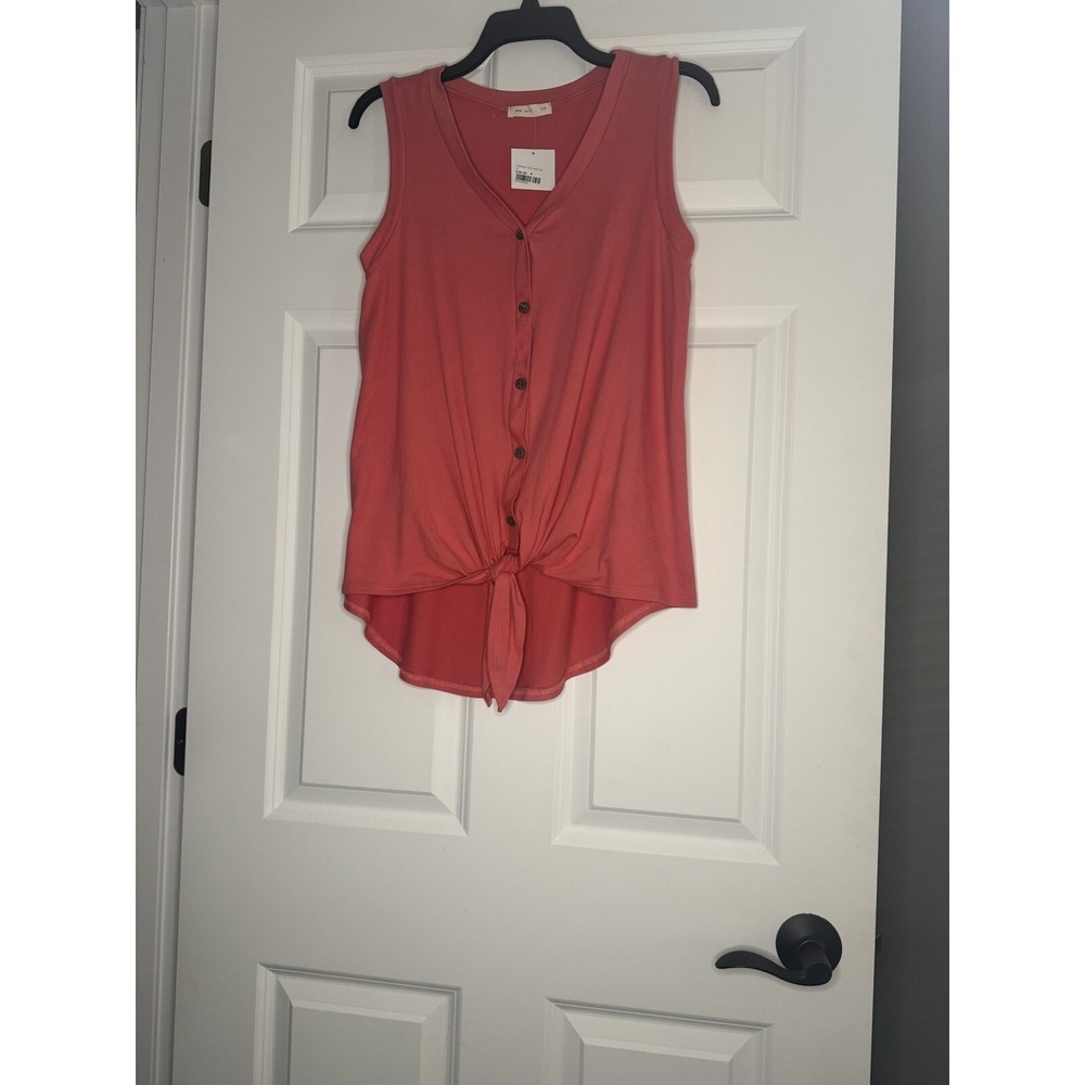 Reb In J 220 Sleeveles Tie Front Button Sleeveless Tank Top Small Coral/pink Nwt